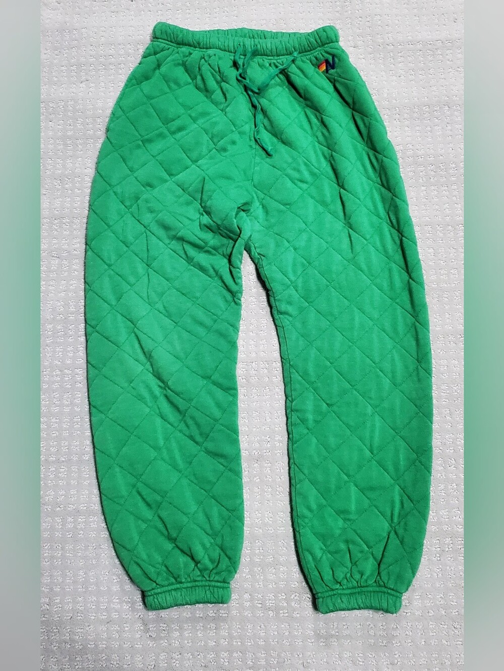 Aviator Nation Men Green Quilted Fleece Jogger Sweatpants Logo Large